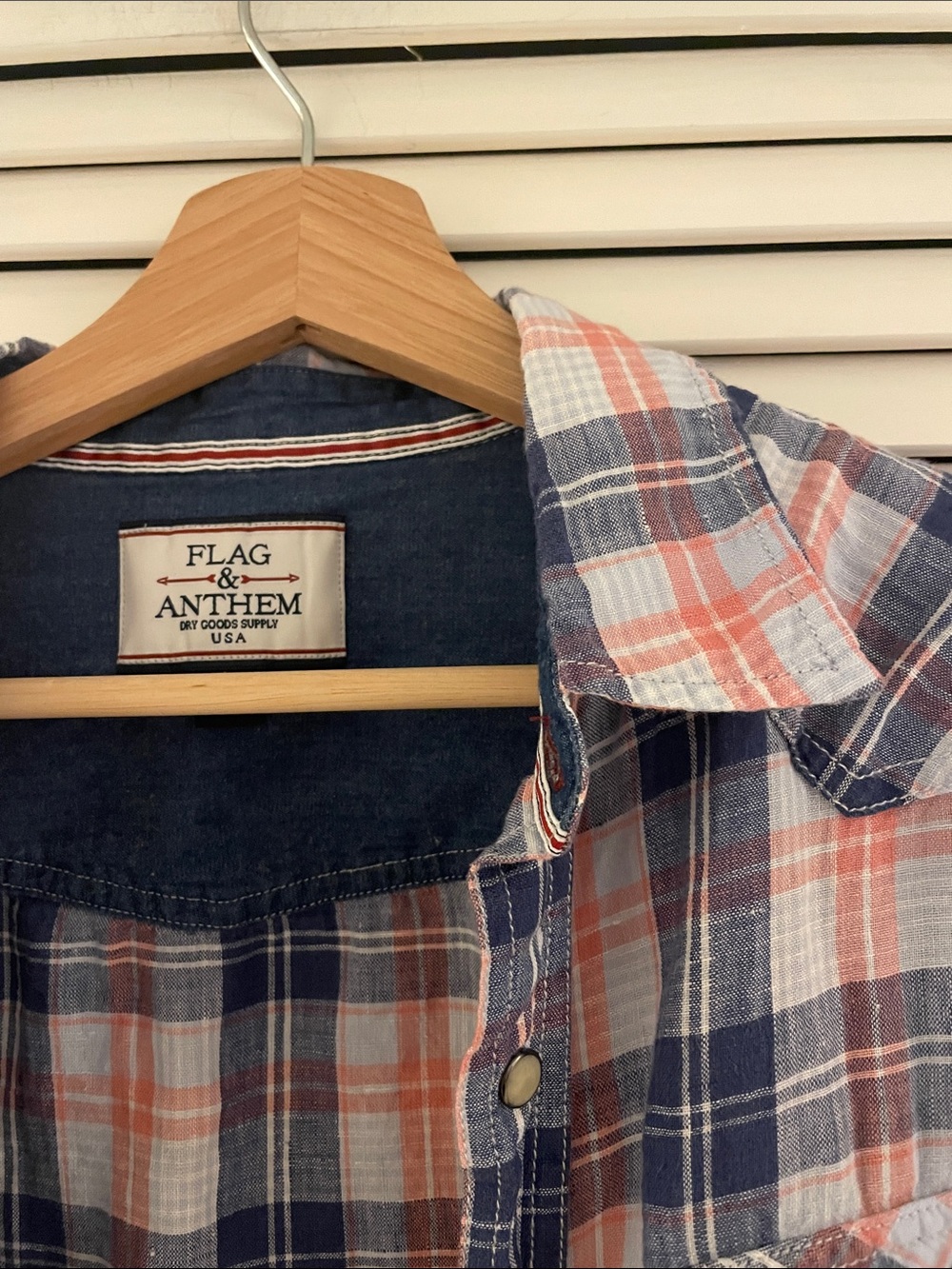 Men’s Blue and Coral Plaid Button-Up Shirt